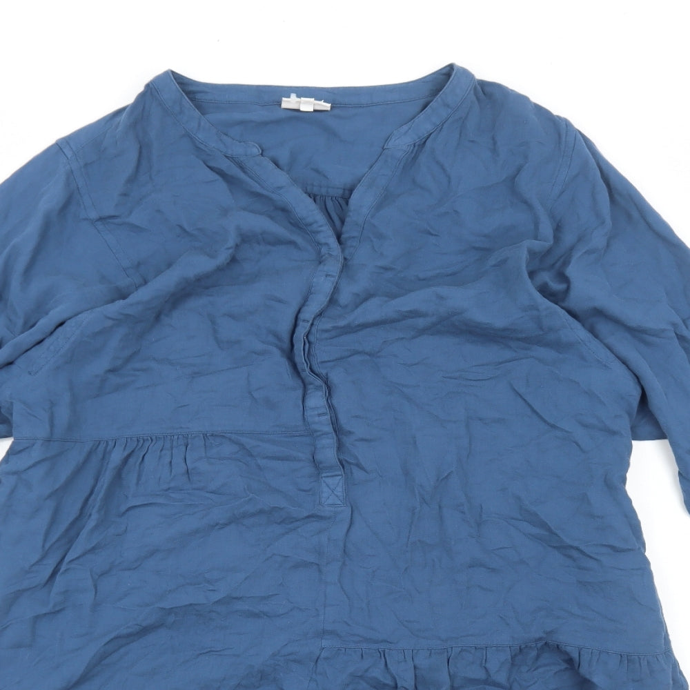 EAST Womens Blue Cotton Shirt Dress Size L V-Neck Button