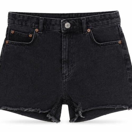 Monki Womens Black Cotton Boyfriend Shorts Size 28 in Slim Button