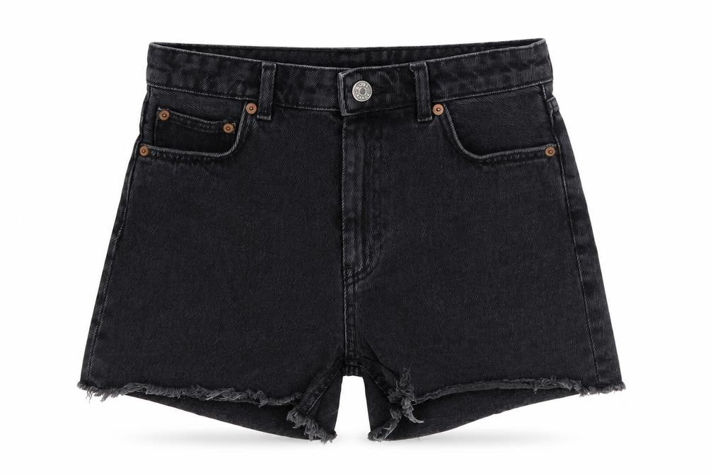Monki Womens Black Cotton Boyfriend Shorts Size 28 in Slim Button