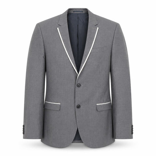 Front view of Next men’s grey polyester jacket suit jacket, size S, regular