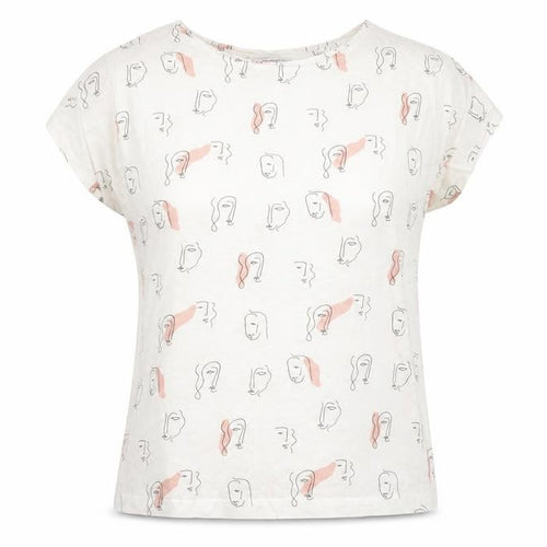 Mango Womens White Geometric Cotton Basic T-Shirt Size M Boat Neck