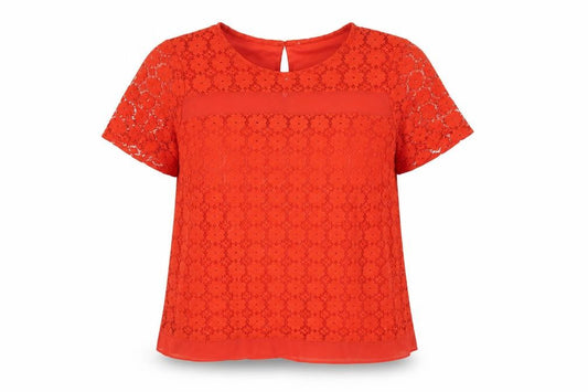 Front view of Red Herring women’s red polyester basic blouse, size UK 10, round neck