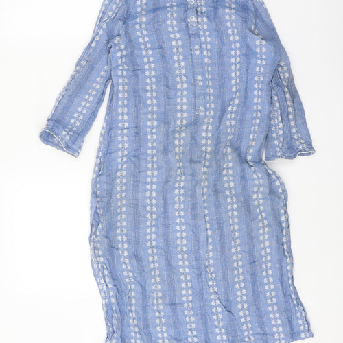 Arelia Womens Blue Geometric 100% Cotton A-Line Size S Roll Neck Button