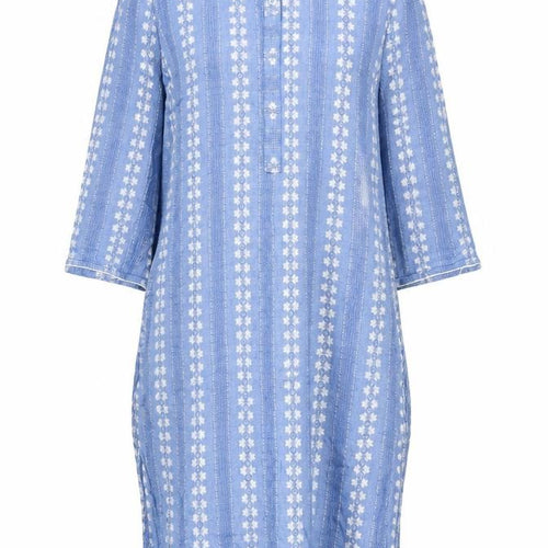 Arelia Womens Blue Geometric 100% Cotton A-Line Size S Roll Neck Button