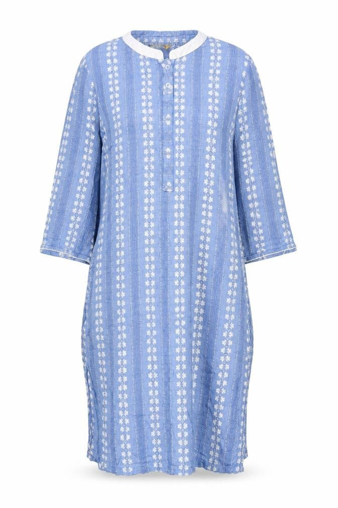 Arelia Womens Blue Geometric 100% Cotton A-Line Size S Roll Neck Button