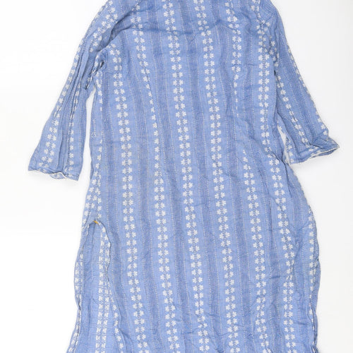 Arelia Womens Blue Geometric 100% Cotton A-Line Size S Roll Neck Button