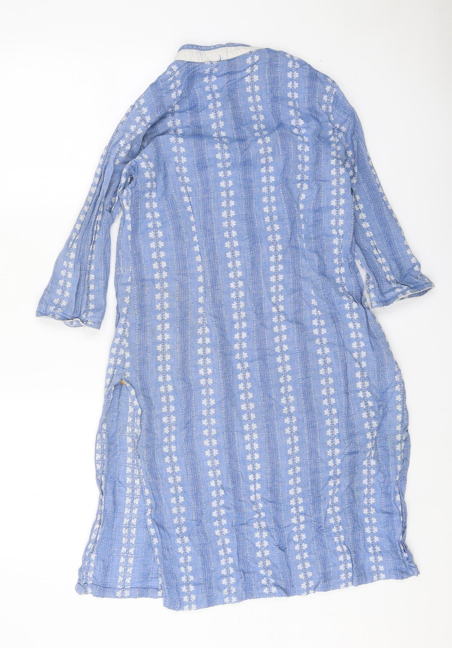 Arelia Womens Blue Geometric 100% Cotton A-Line Size S Roll Neck Button