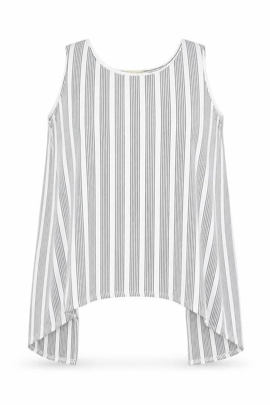 Front view of Cameo Rose women’s white striped polyester basic tank, size UK 12, round neck - open back