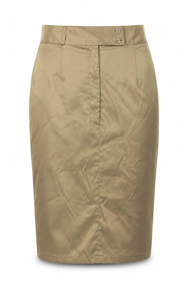 Front view of Elli Ramos women’s gold polyester straight & pencil skirt, size M, zip