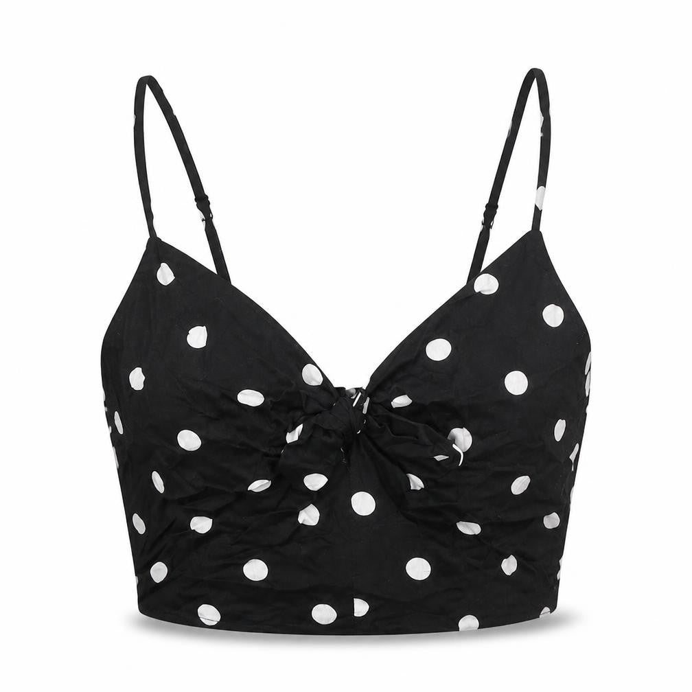 Divided Womens Black Polka Dot Viscose Cropped Tank Size 10 V-Neck
