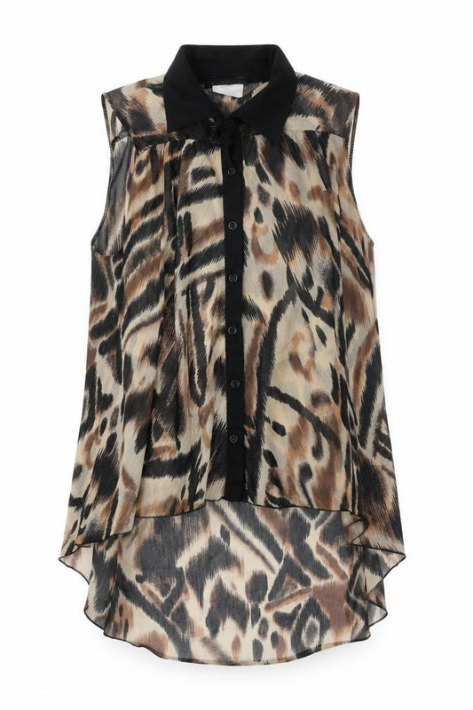 Front view of West One women’s brown polyester basic button-up, size UK 14, collared