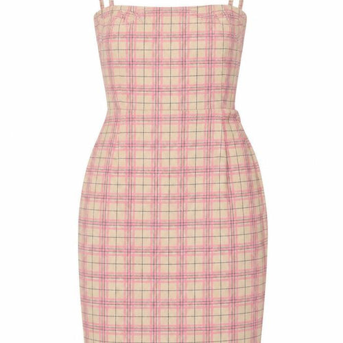 Daisy Street Womens Beige Plaid Polyester Bodycon Size 6 Square Neck Tie