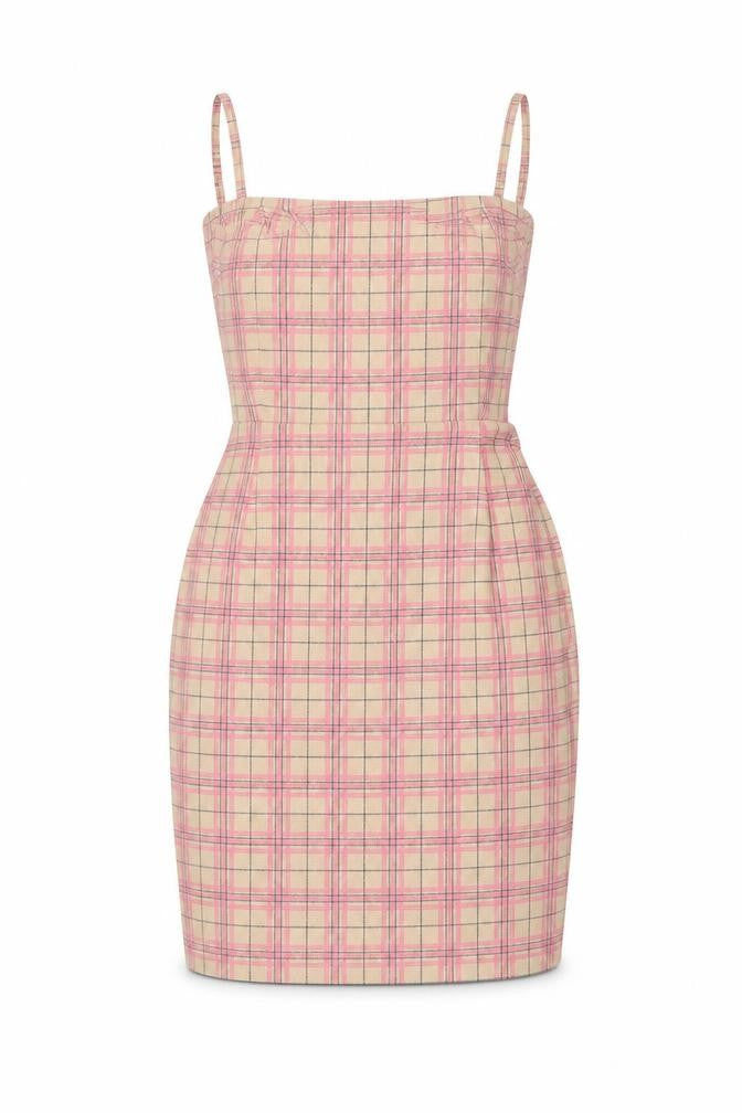Daisy Street Womens Beige Plaid Polyester Bodycon Size 6 Square Neck Tie