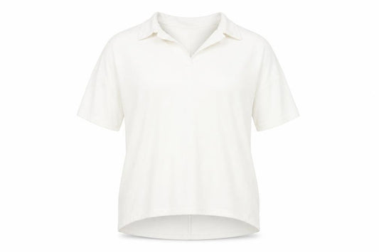 Front view of Primark women’s white polyester basic polo, size UK 12, collared