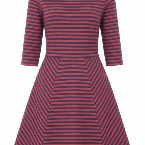 Jack Wills Womens Red Striped Cotton Fit & Flare Size 6 Boat Neck Pullover