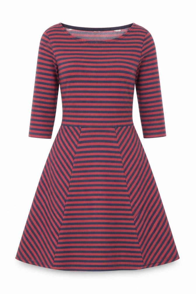 Jack Wills Womens Red Striped Cotton Fit & Flare Size 6 Boat Neck Pullover