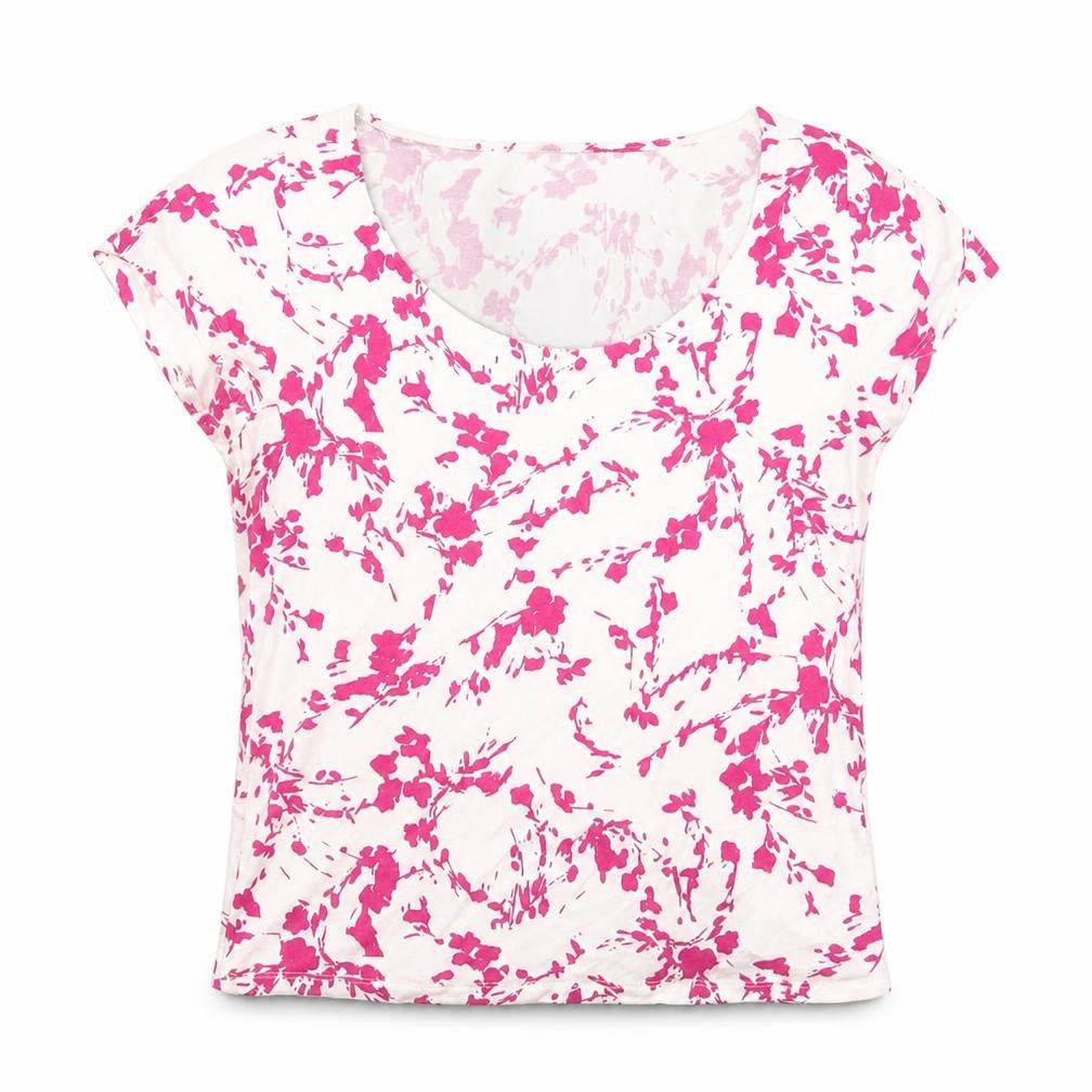 Minuet Petite Womens White Geometric Viscose Basic T-Shirt Size S Scoop Neck