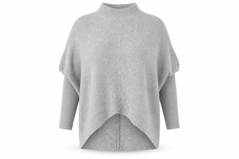 Front view of Nine women’s grey mock neck acrylic jumper, size UK 12