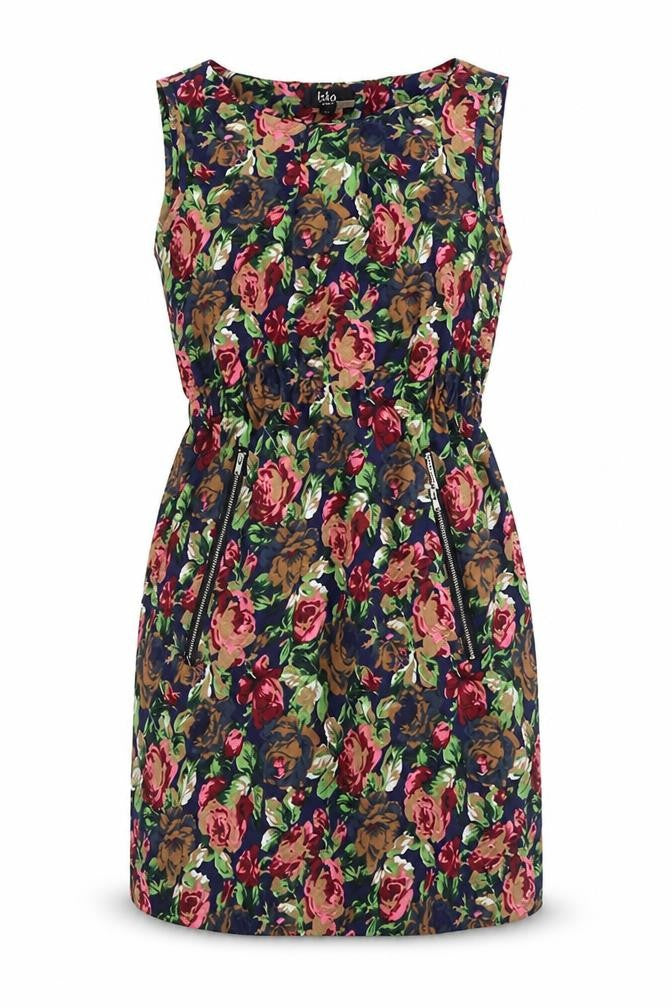 Front view of Iska women’s multicoloured floral polyester mini, size UK 8, boat neck zip