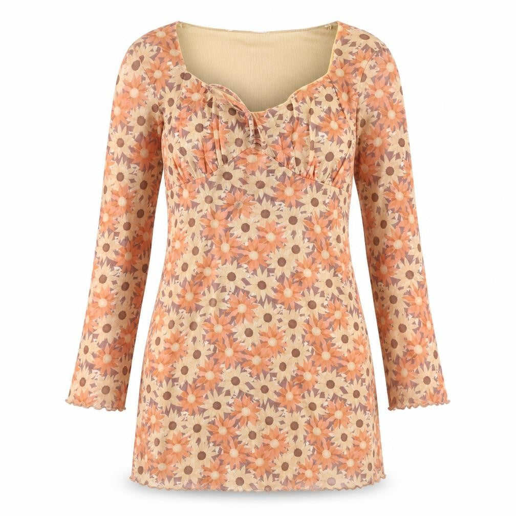 Front view of Primark women’s orange floral polyester mini, size UK 12, scoop neck pullover