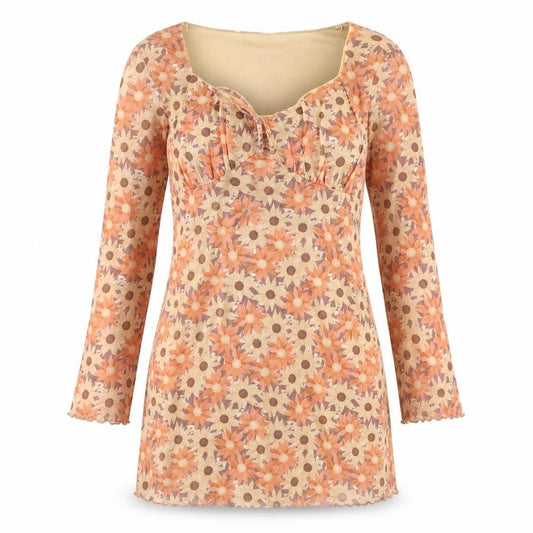Front view of Primark women’s orange floral polyester mini, size UK 12, scoop neck pullover