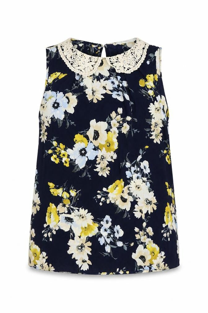 George Womens Blue Floral Polyester Basic Blouse Size 8 Collared - Crochet Peter Pan Collar