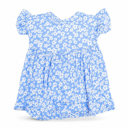 Front view of New Look women’s blue floral polyester basic t-shirt, size UK 6, round neck