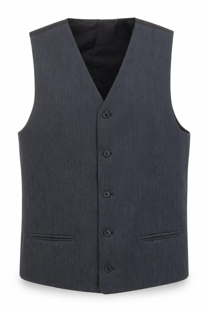 Front view of Preworn men’s grey polyester jacket suit waistcoat, size 40, regular