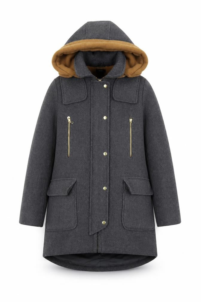 Front view of F&F women’s grey pea coat coat, size UK 8, zip