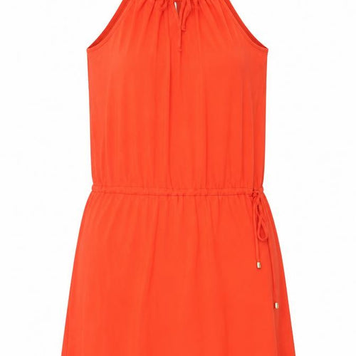 Marks and Spencer Womens Orange Polyester A-Line Size 8 Scoop Neck Tie - Drawstring Waist