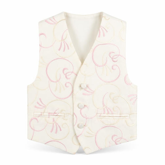 Front view of Pronuptia boys’ ivory geometric jacket waistcoat, size 2-3, years button - textured