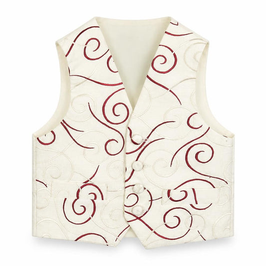 Front view of HEIRLOOM boys’ ivory geometric jacket waistcoat, size 2-3, years button - textured