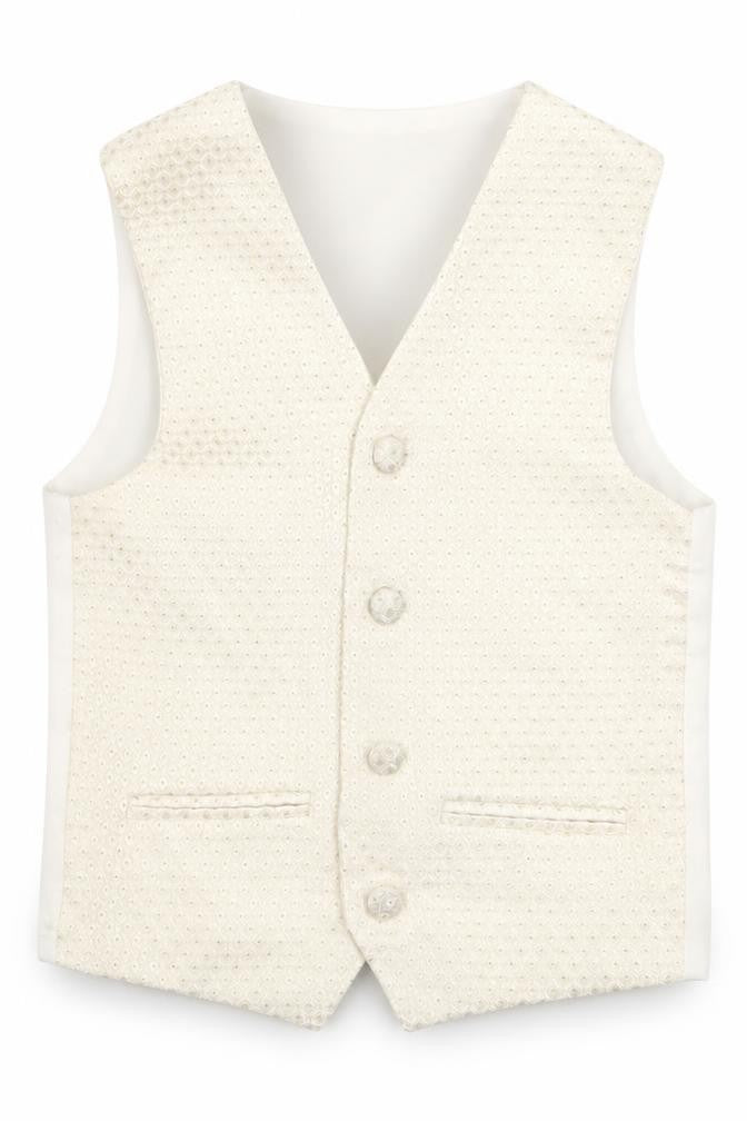 Front view of Roberts boys’ ivory jacket waistcoat, size 5-6, years button - textured
