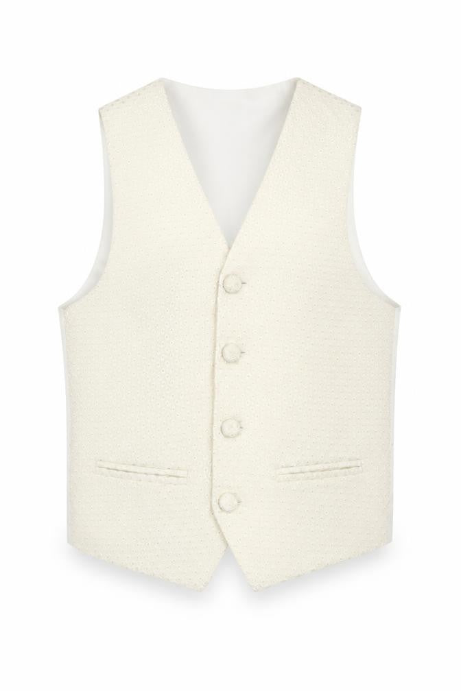 Pronuptia Boys Ivory Geometric Jacket Waistcoat Size 7-8 Years Button