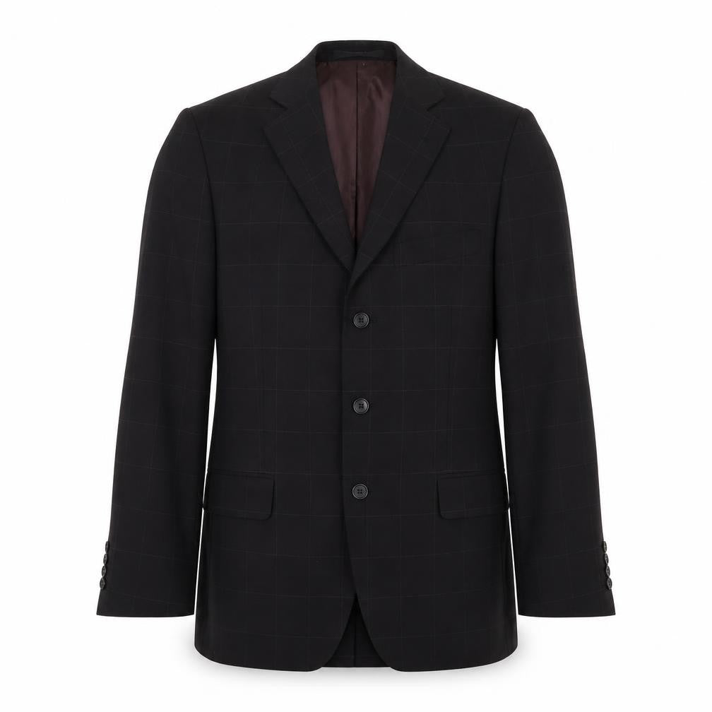Front view of Marks & Spencer men’s black check polyester jacket suit jacket, size 38, regular