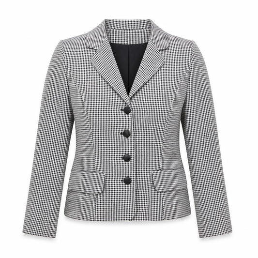 Front view of New Fast women’s black geometric jacket blazer, size UK 10, button