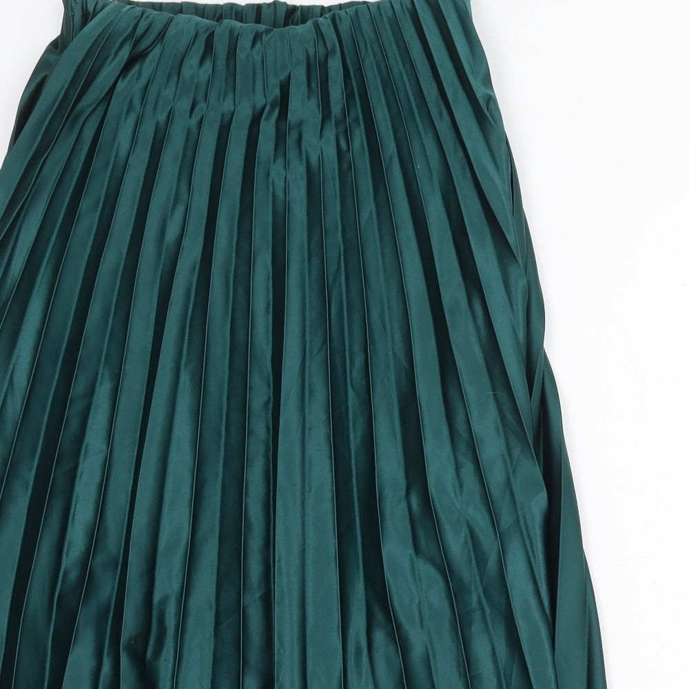 Zara Womens Green Polyester A-Line Skirt Size M Regular Pull On