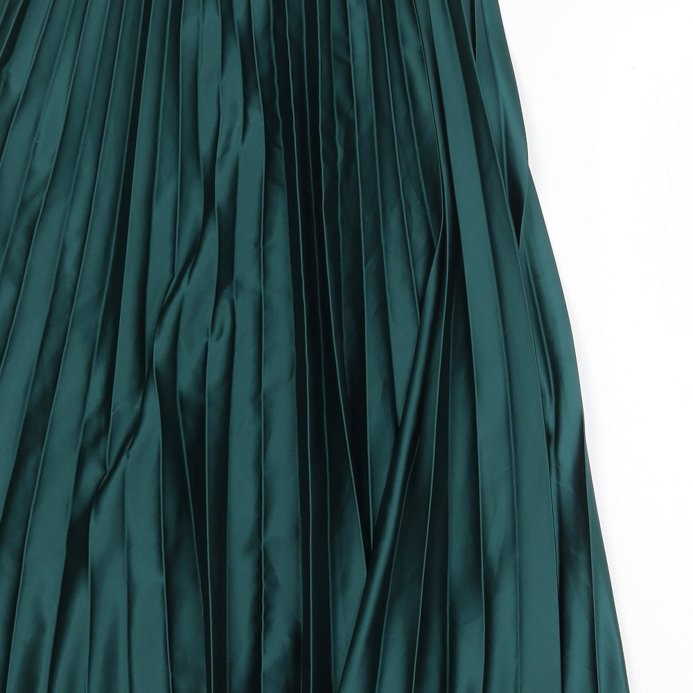 Zara Womens Green Polyester A-Line Skirt Size M Regular Pull On