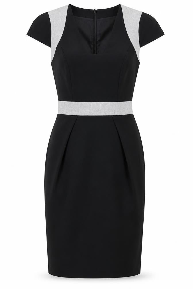 Front view of Dorothy Perkins women’s black polyester sheath, size UK 8, v-neck zip