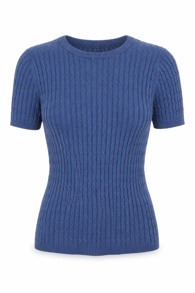 Front view of Oodji women’s blue round neck cotton jumper, size M
