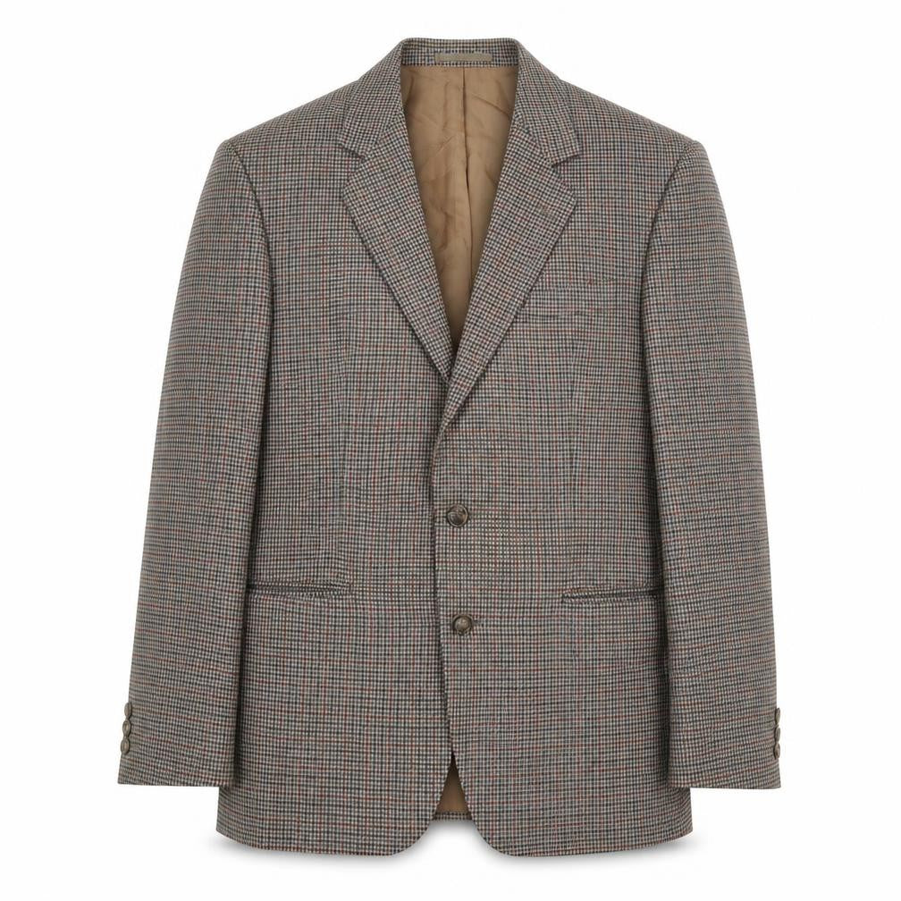 Front view of Varteks International men’s brown geometric polyester jacket suit jacket, size 40, regular