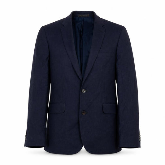 Front view of Burton men’s blue wool jacket suit jacket, size 38, regular