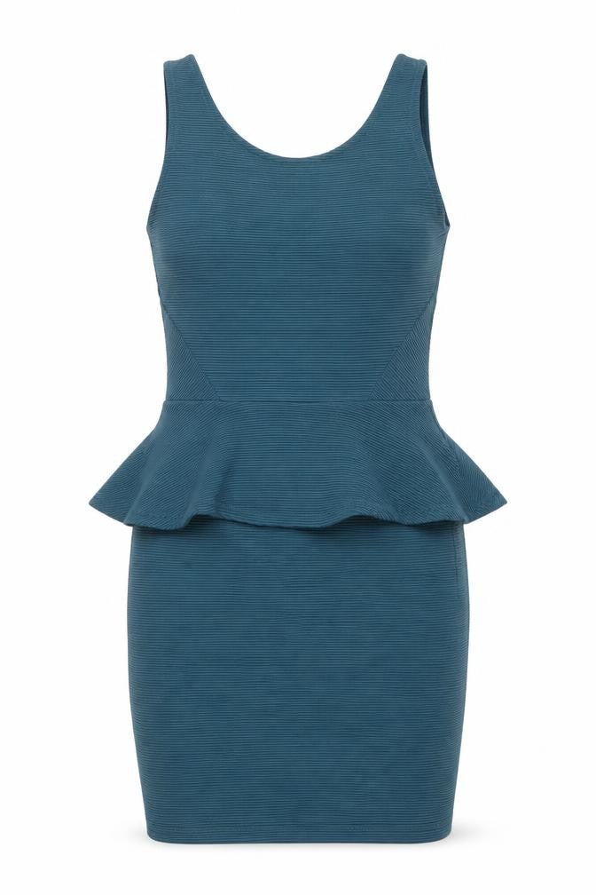 Front view of Divided by H&M women’s blue polyester mini, size UK 10, scoop neck zip