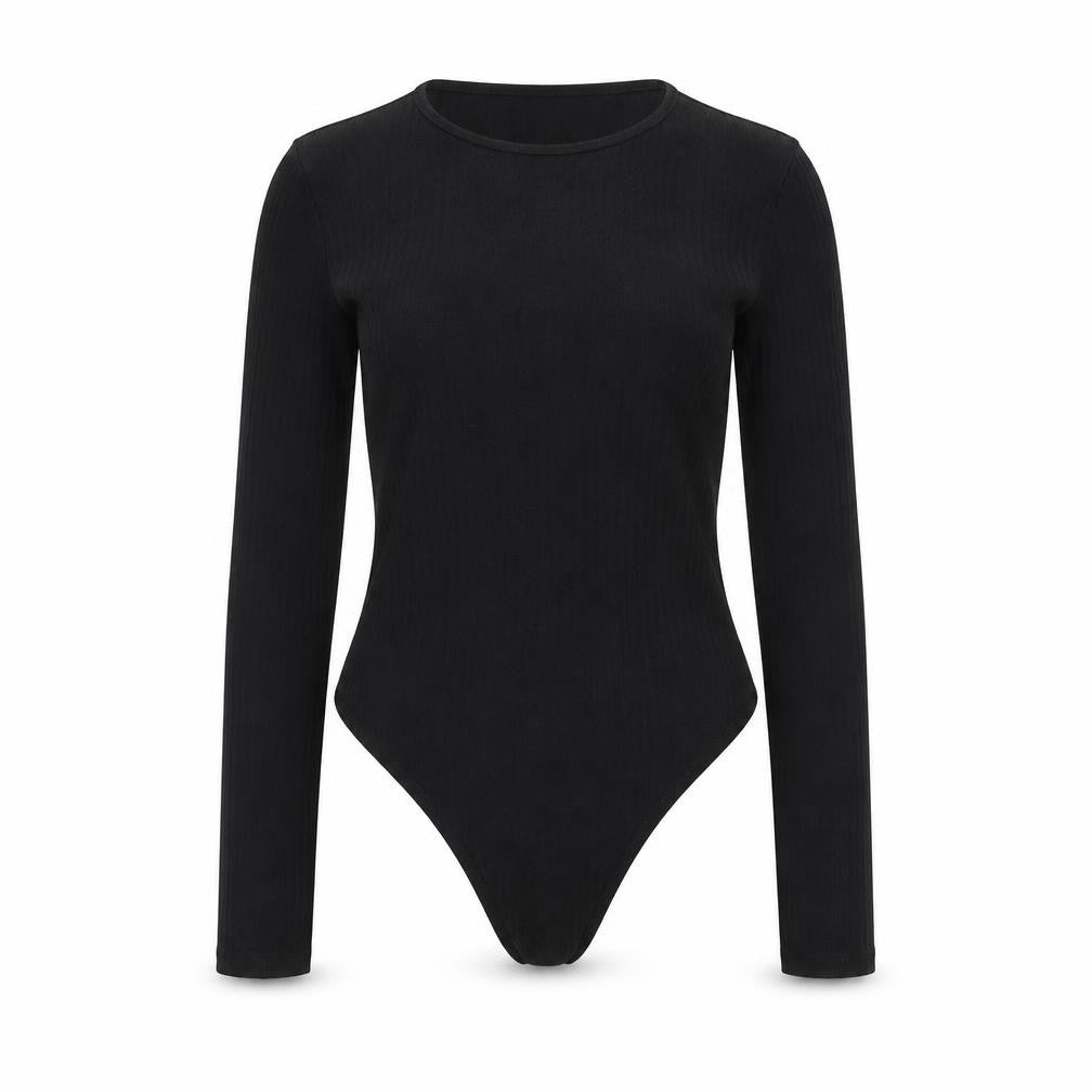 Front view of New Look women’s black polyester bodysuit one-piece, size UK 8, snap