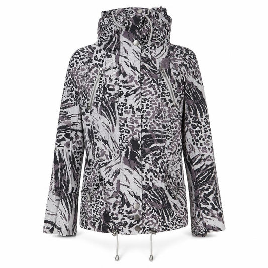 Front view of New Look women’s grey geometric jacket, size UK 10, zip