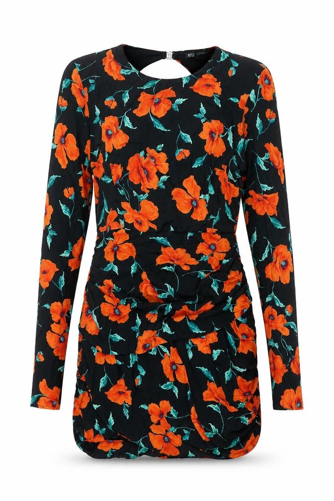 Zara Womens Multicoloured Floral Polyester Mini Size M Round Neck Zip - Cut Out Back Detail