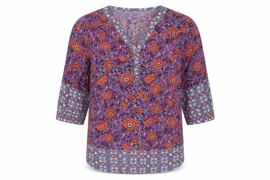 Front view of Cherokee women’s multicoloured floral polyester basic blouse, size UK 8, v-neck