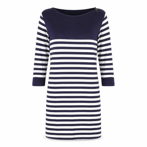 Marks and Spencer Womens Blue Striped Viscose Jumper Dress Size 12 Boat Neck Pullover