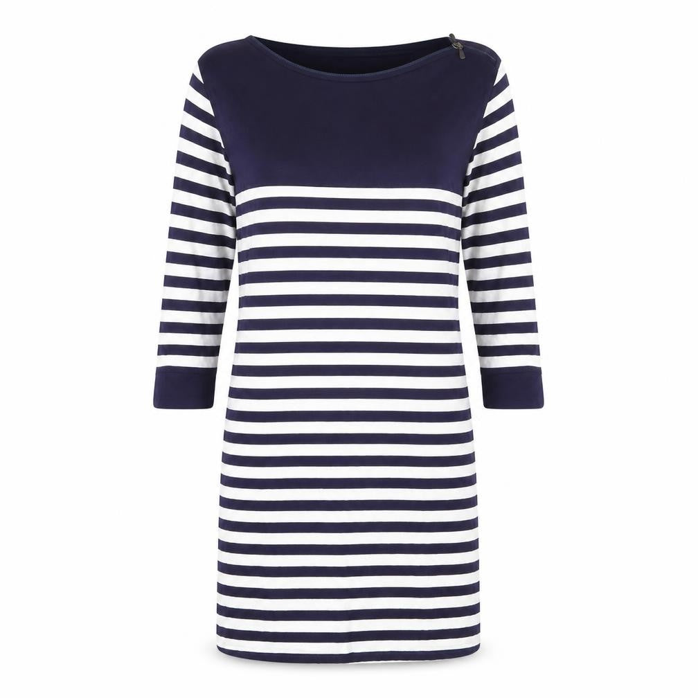 Marks and Spencer Womens Blue Striped Viscose Jumper Dress Size 12 Boat Neck Pullover