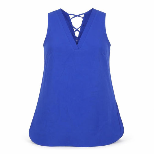Front view of George women’s blue polyester a-line, size UK 10, v-neck pullover